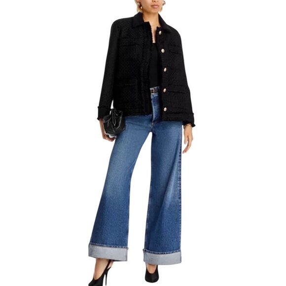 AQUA Tweed Collared Jacket Exclusive in Black Size Large New With Tags - Picture 4 of 16